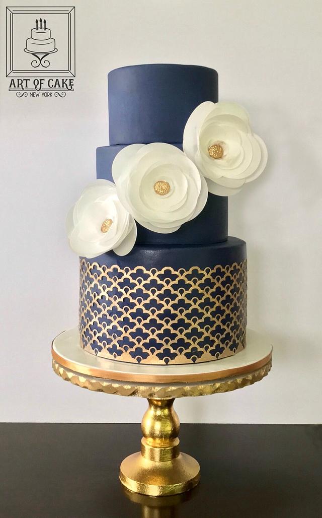 Navy Gold Birthday Cake - Decorated Cake by Akademia - CakesDecor