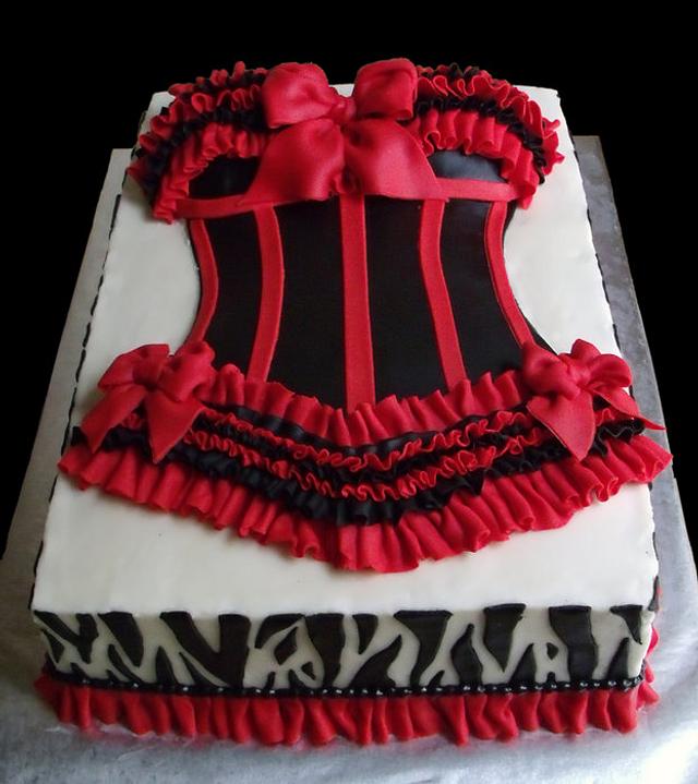 Sexy Red and Black Bustier Bridal Shower Cake