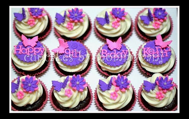 flowers and butterflies birthday cupcakes