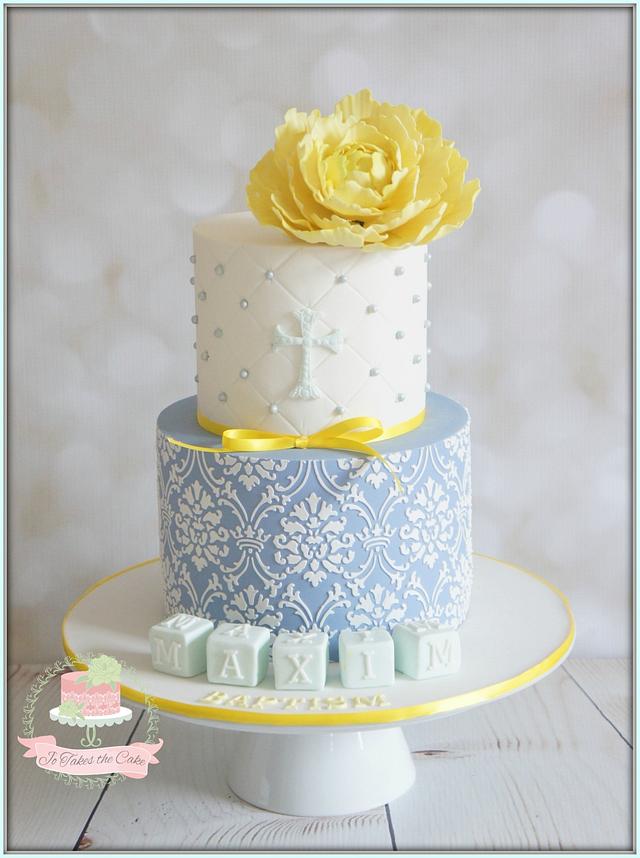 Blue Yellow Baptism Cake By Jo Finlayson Jo Takes Cakesdecor