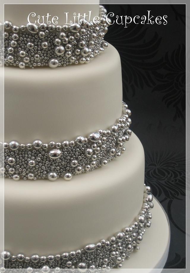 Silver Ball Trimmed Wedding Cake