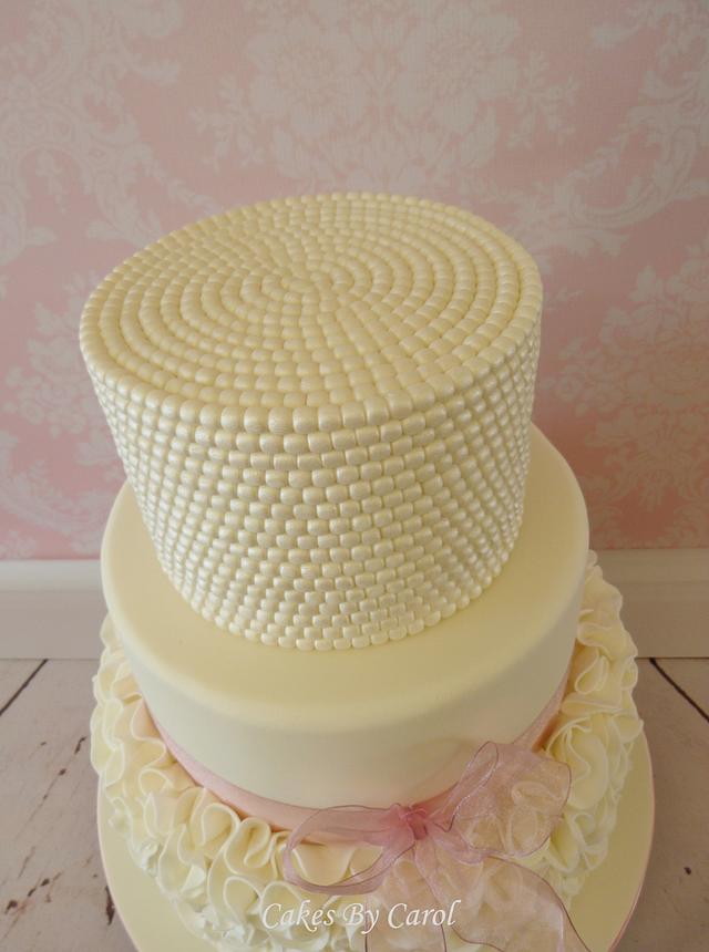 Ivory Pearls & Ruffles Wedding Cake - Cake by Carol - CakesDecor