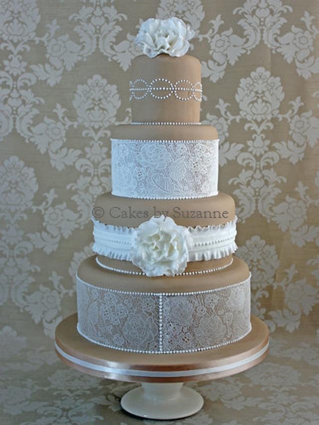 Lace and Ruffles Wedding Cake - Decorated Cake by suzanne - CakesDecor