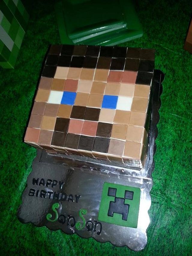 MINECRAFT - STEVES HEAD - Decorated Cake by TAINAKITCHEN - CakesDecor