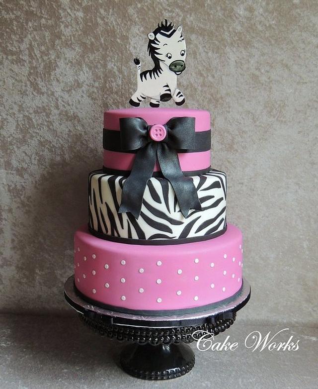 Pink And Black Zebra Baby Shower Cake By Alisa Seidling Cakesdecor