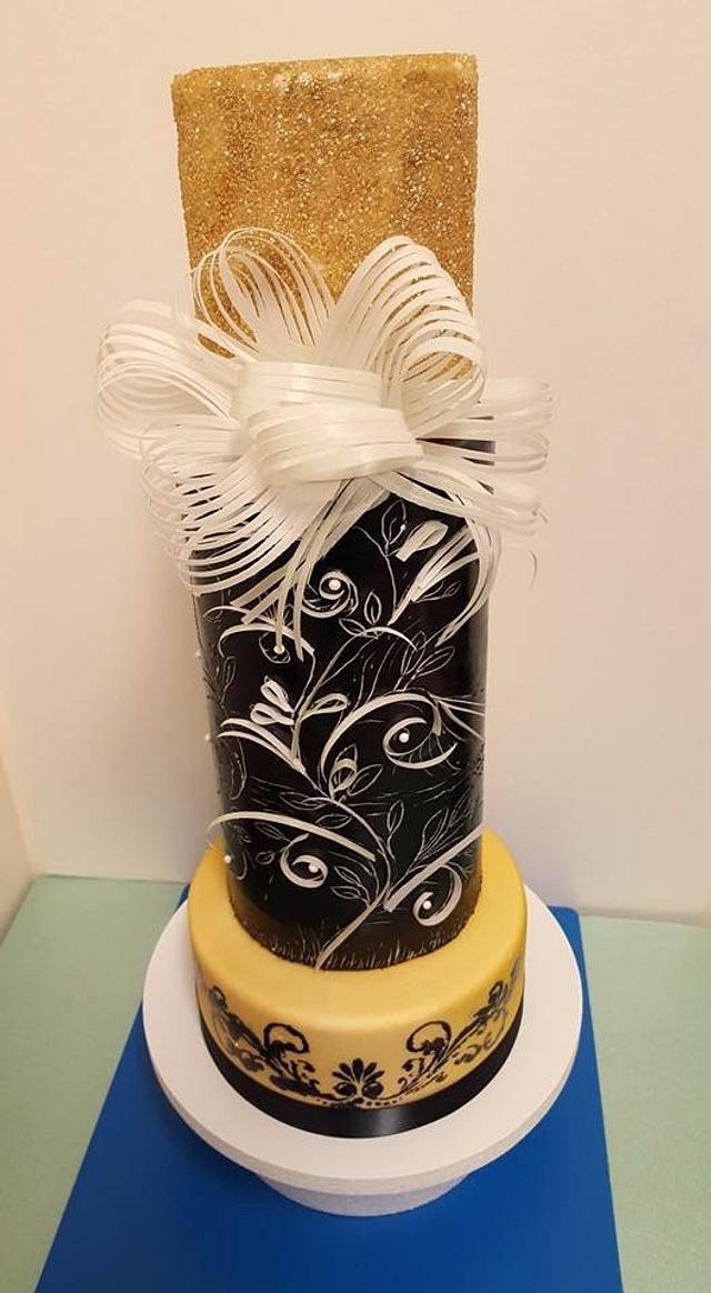 Barrel with wafer paper bow & embossing Decorated Cake CakesDecor