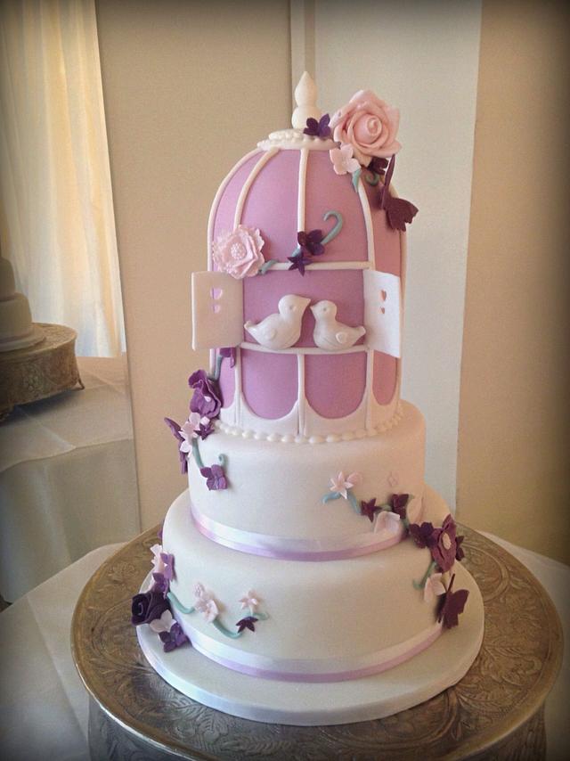 Mauve & Plum Romantic Birdcage Wedding Cake