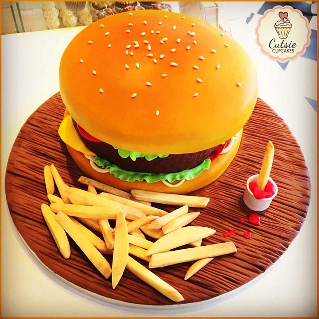 Burger Cake 🍔🍟 Decorated Cake By Cutsie Cupcakes Cakesdecor