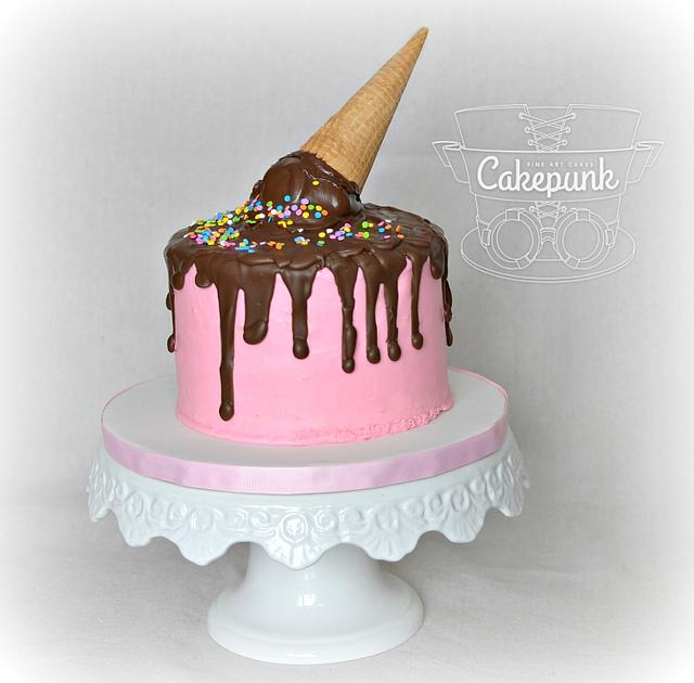 Melting Ice Cream Cone Cake - Decorated Cake by Heather - CakesDecor