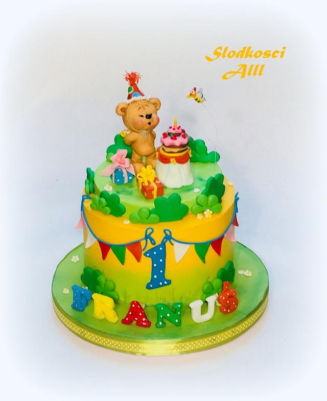Teddy Bear 1st Birthday Cake - Decorated Cake by Alll - CakesDecor