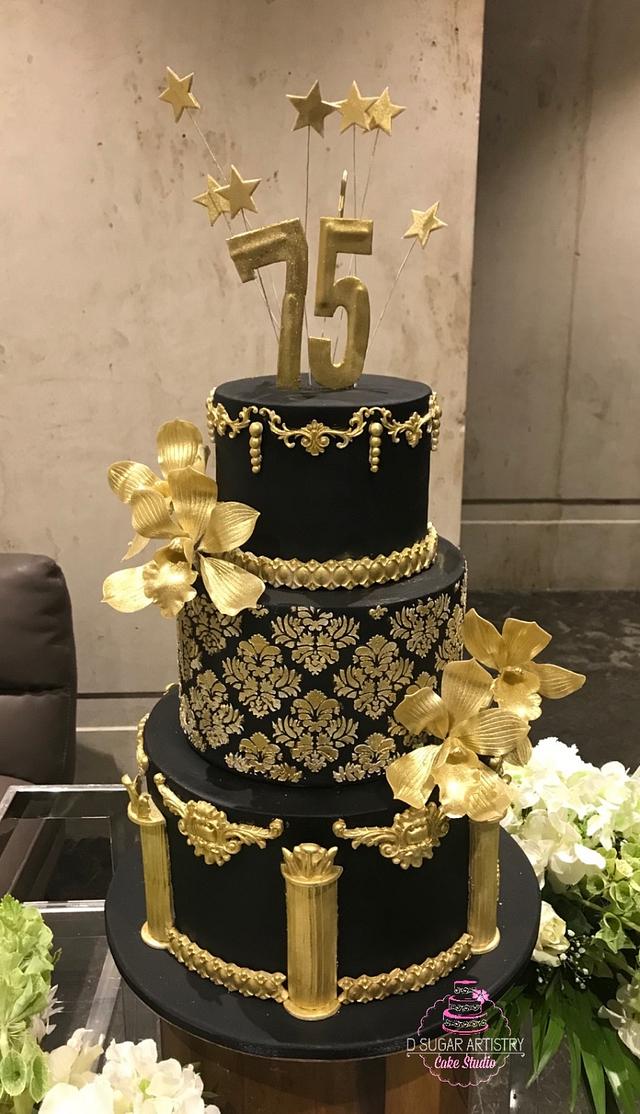 Black and Gold Elegant Cake Decorated Cake by D Sugar CakesDecor