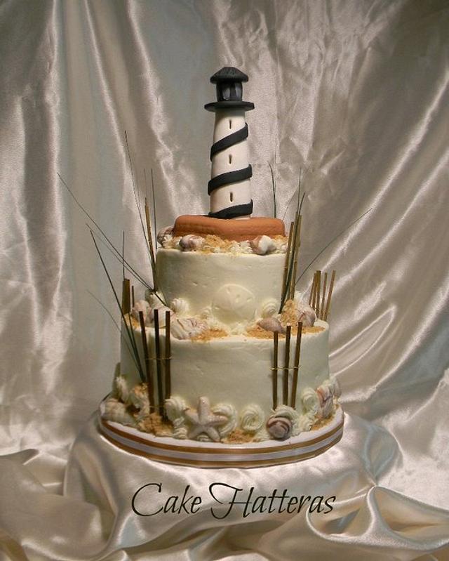 Cape Hatteras Lighthouse Wedding Cake Cake by Donna