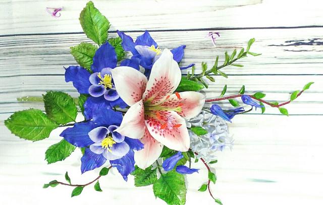Starglazer Lily, Lilac and Columbine gumpaste flowers