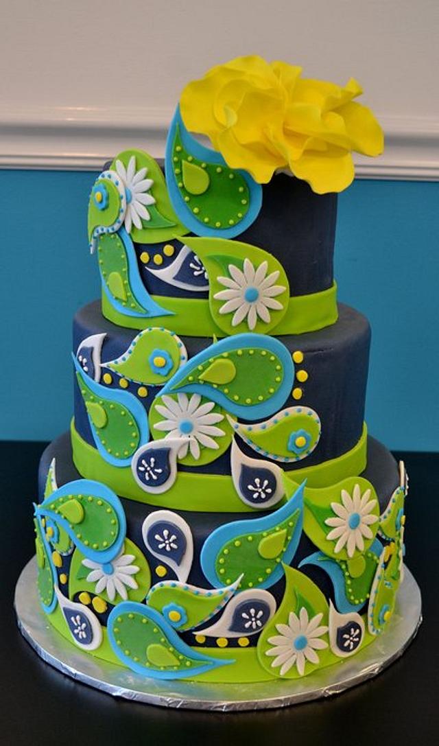 Blue and Green Paisley Cake - Cake by Confections of a - CakesDecor
