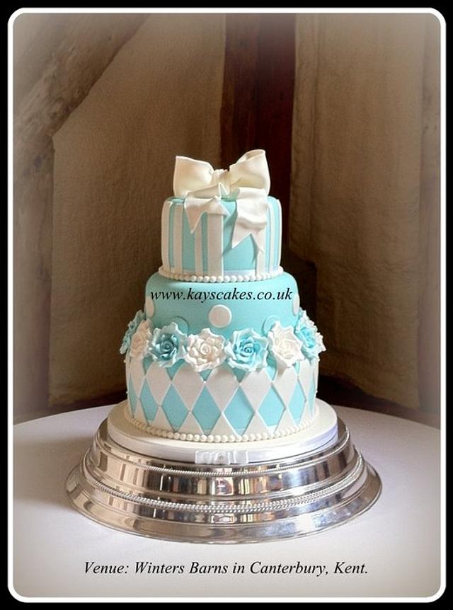 Tiffany Blue & White Stacked Wedding Cake - Cake by Kays - CakesDecor