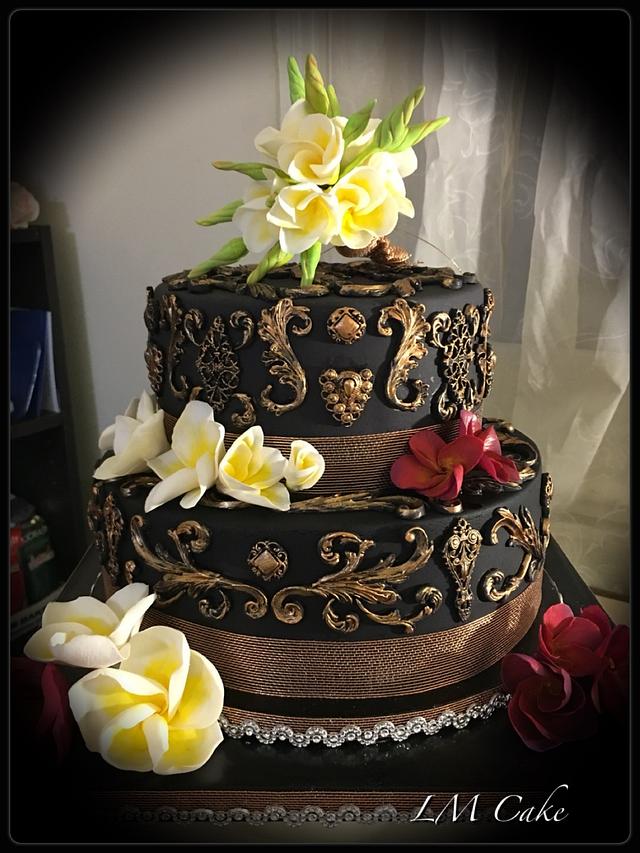 Elegant Sugar Frangipani 50th Birthday Cake