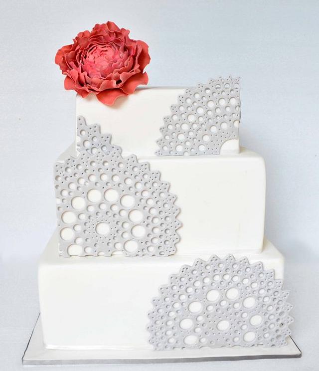 Doily & Peony Wedding Cake Decorated Cake by Emma CakesDecor