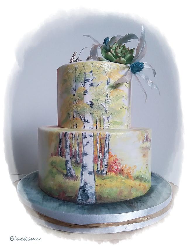 Hand painted birch trees