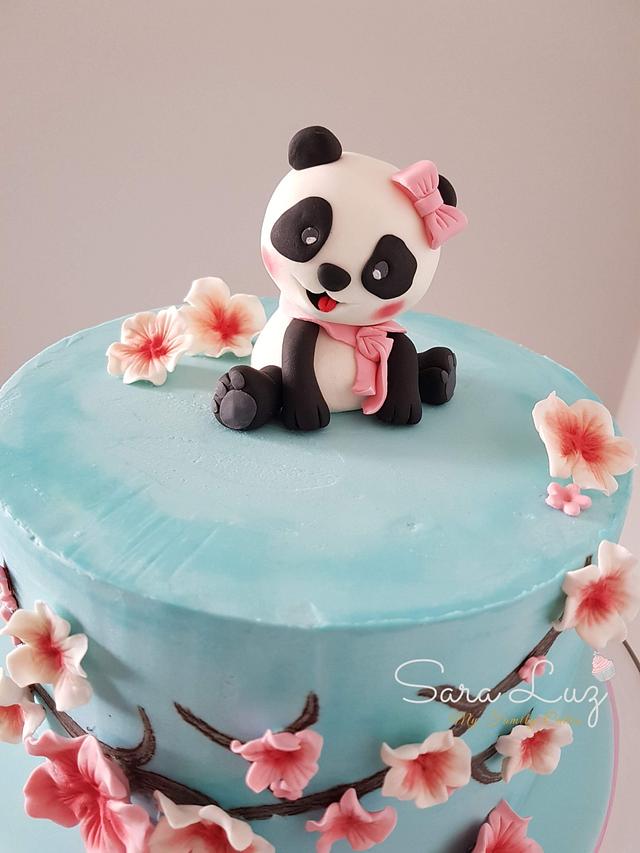 Panda and Cherry blossoms cake