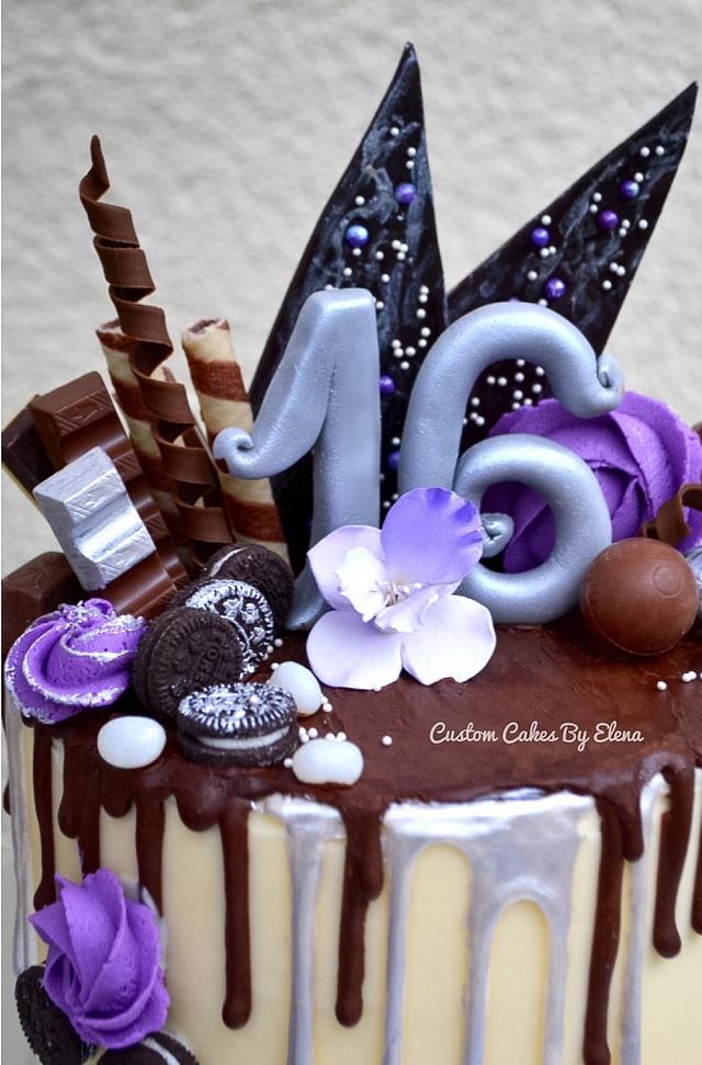 Purple Drippy Bday Cake Cake By Elena Cakesdecor