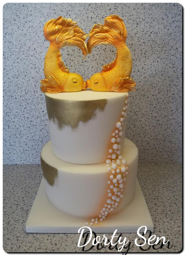 Wedding Cake With Fish Decorated Cake By Alena Boh Ov CakesDecor   Yrif3nev8xgyqpri6uww 