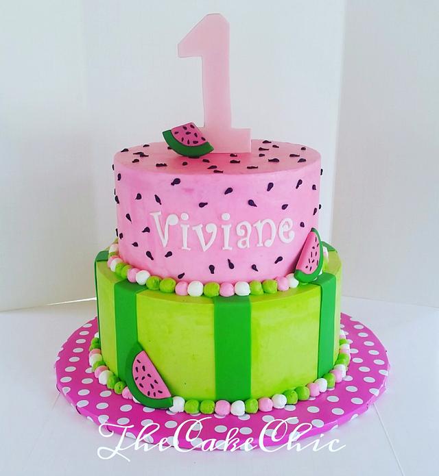 Watermelon 1st birthday - Decorated Cake by Misty - CakesDecor