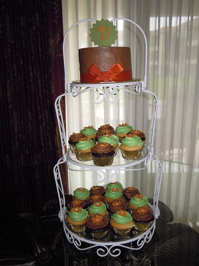 Chocolate, Green and Orange Bridal Shower Cupcake Tower