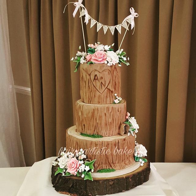 Tree trunk wedding cake Decorated Cake by Helen at CakesDecor