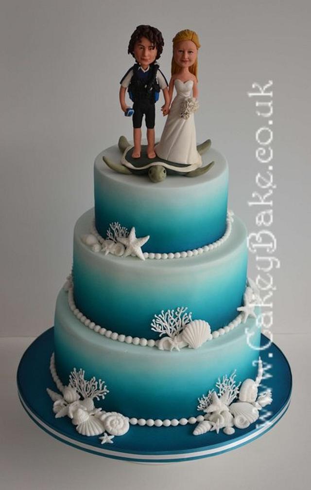 Airbrushed Sea Themed Wedding Cake - Decorated Cake by - CakesDecor