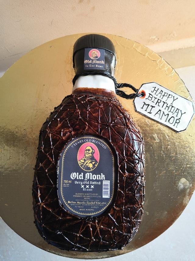Old Monk Bottle Theme Cake