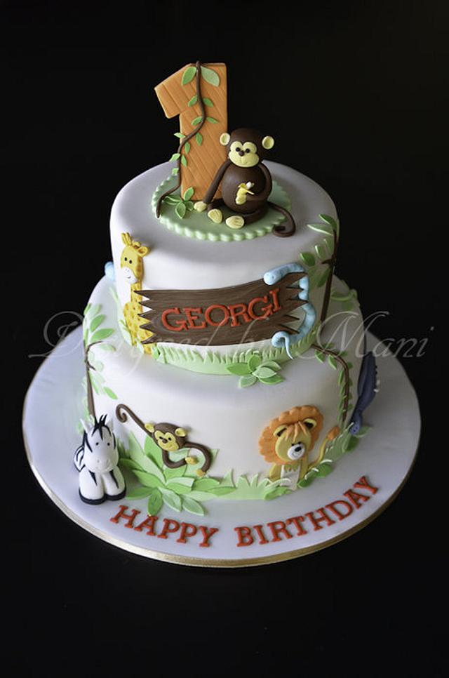 jungle themed 1st birthday cake - Cake by designed by - CakesDecor