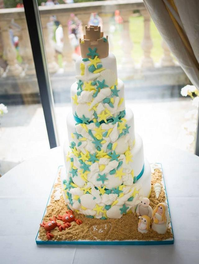 Beach Theme Wedding Cake Cake by Natalie's Cakes