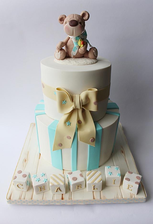 Teddy Bear Christening Cake - Decorated Cake By Elaine - Cakesdecor