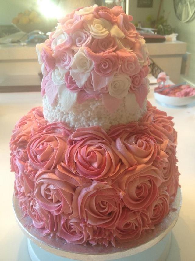 21st Pink Fondant and Buttercream Rose Cake - cake by - CakesDecor