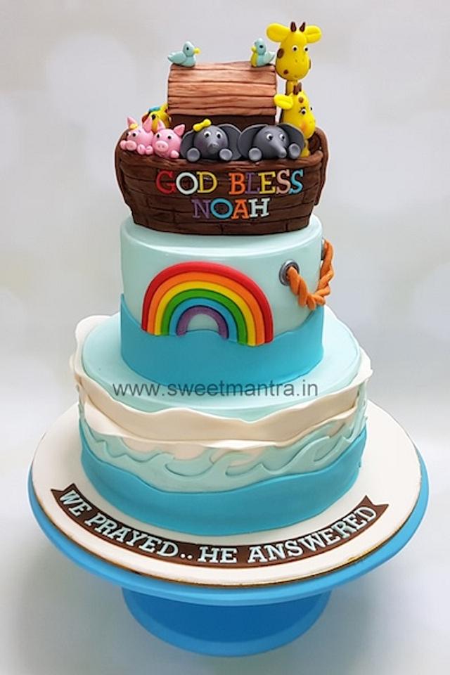 Noah The Ark Theme 2 Tier Fondant Cake For Boys Cakesdecor