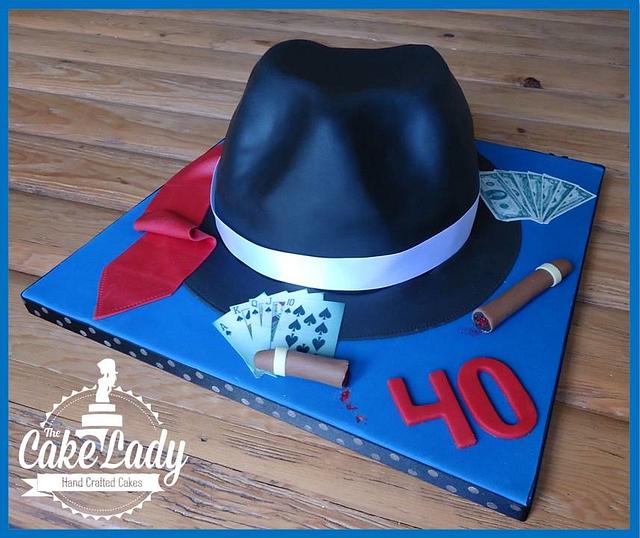 Mafia cake with fedora hat