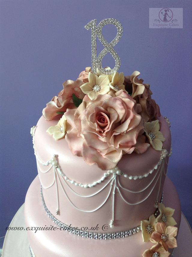 Vintage Rose 18th Birthday Cake. Decorated Cake by CakesDecor