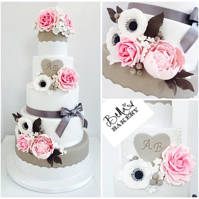 Roses And Anemones Wedding Cake Cake By Bellas Bakery Cakesdecor 