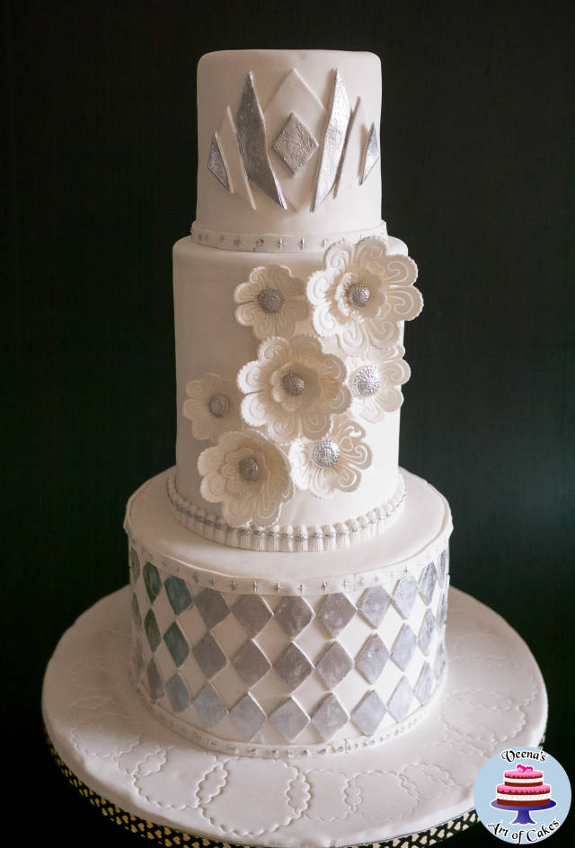 Art Deco Theme White Wedding Cake Cake By Veenas Art Of