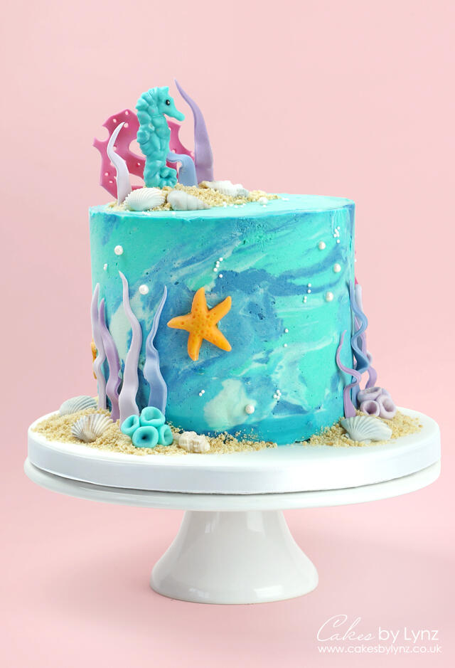 Marbled Buttercream Under The Sea Cake Tutorial Cakesdecor