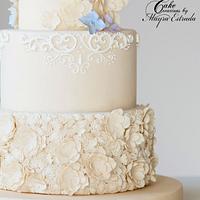 Hummingbird & Flowers Wedding Cake