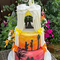 Handpainted love story wedding cake