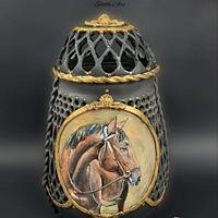 Sugar vase with handpainted horses