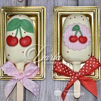 Cherry themed cakepops sicles