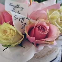 Stylish design cake with fresh roses 