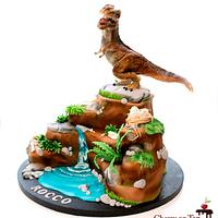 T-Rex on a mountain cake 