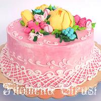 Birthday whippingcream flower cake