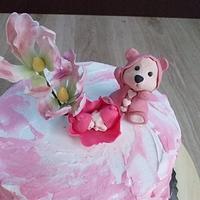  christening cake with teddy bears
