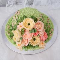 Hat Buttercream  flowers cake 