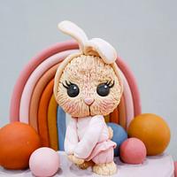 Simple Birthday Cake with Bunny Figurine